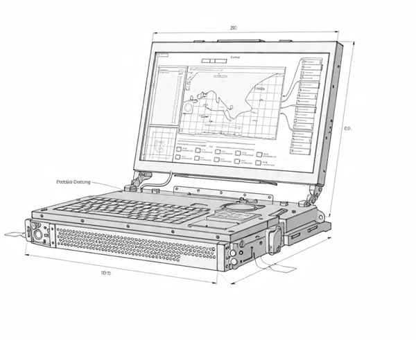 Custom Design Sketch2 Engineering sketch of a custom laptop being designed