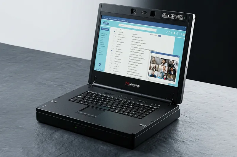 Mission-specific rugged multi classification laptop with integrated display and keyboard for mobile operators