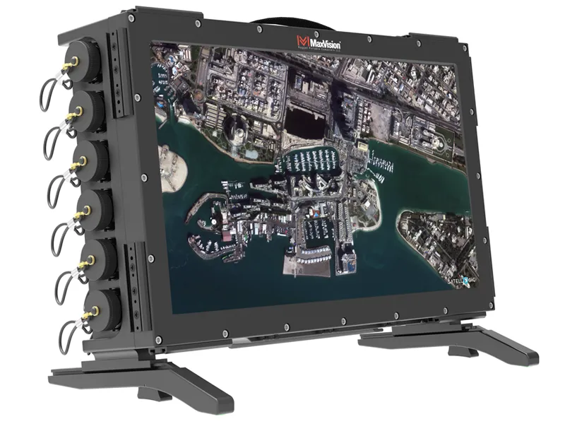 MaxVision Mesapac 8122CP configured in single sunlight-readable display setups for space-constrained field operations