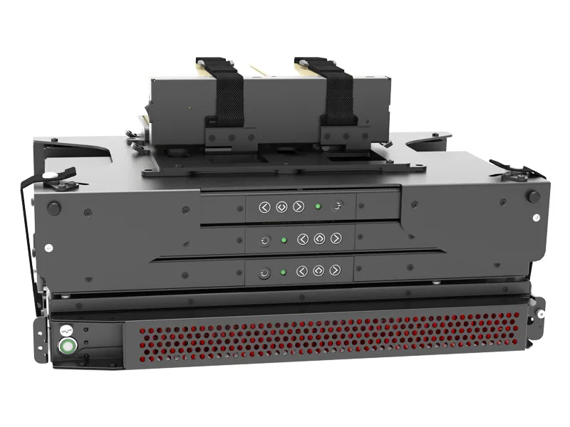 minipac™ 8001cp rugged portable workstation 8 Rear profile of the folded multi-screen array showcasing the compact FlexFold architecture of the MiniPac CP
